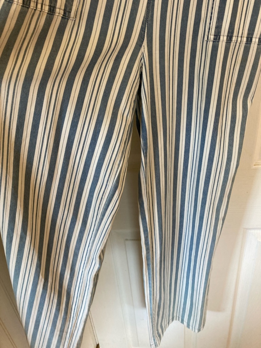 Billy T Striped Blue & White Women's Cotton Overalls Jumpsuit - Picture 5 of 11